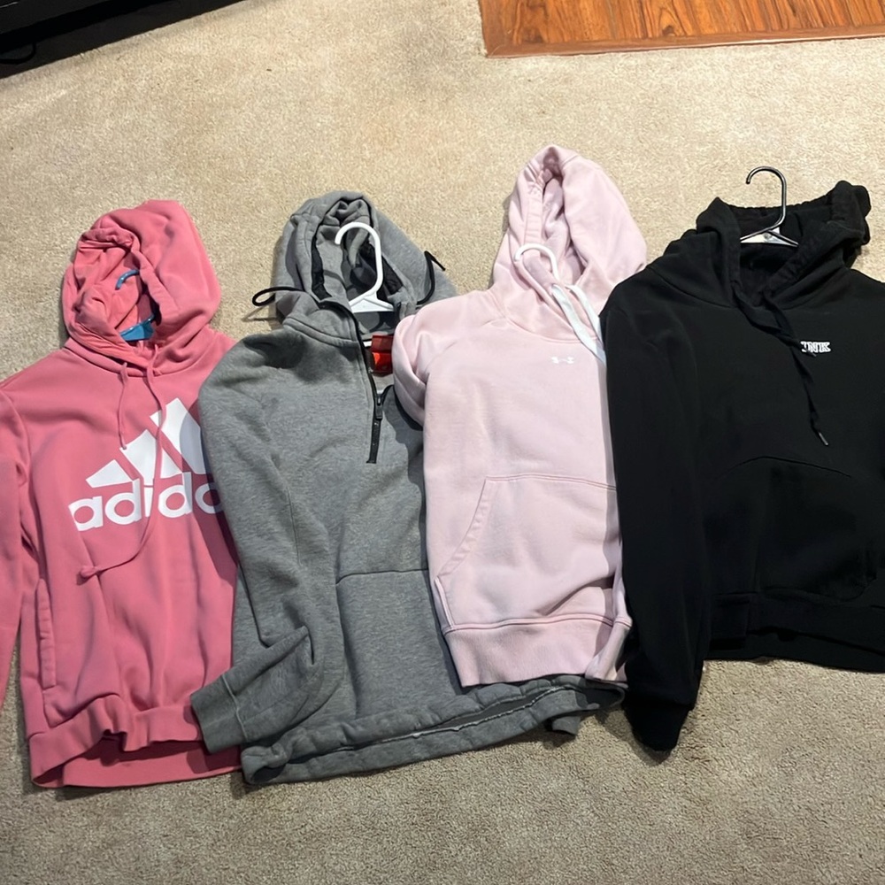 Adidas Pink, Nike Gray, and Black Victoria secret Hoodie pink under armor